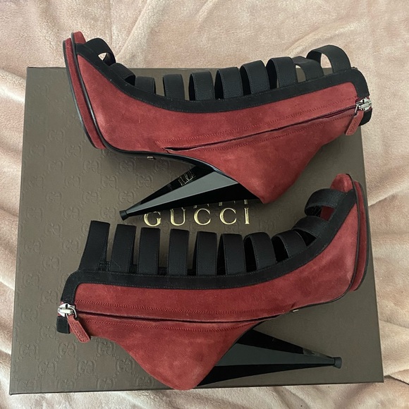Gucci suede colorblock bootie heel sandals 37 - Picture 7 of 11